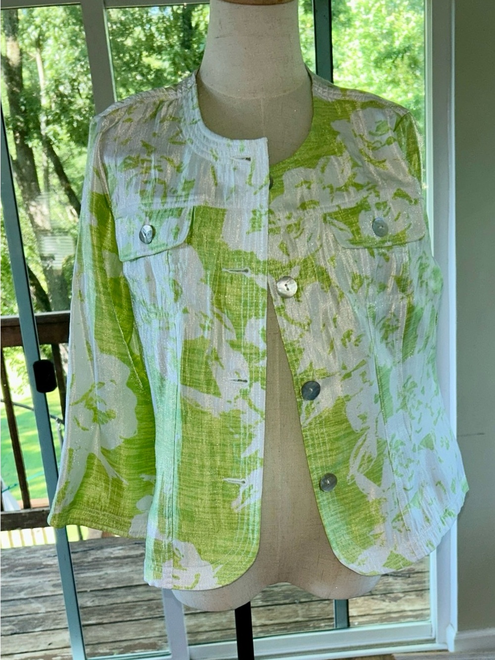 Ruby Rd. Lime Green & White Floral Jacket Size 8